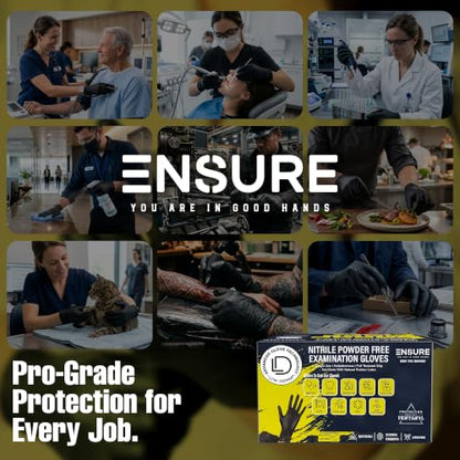 Ensure Black Nitrile Gloves Heavy-Duty Texture Grip Low Derma Patented - size: X-Large