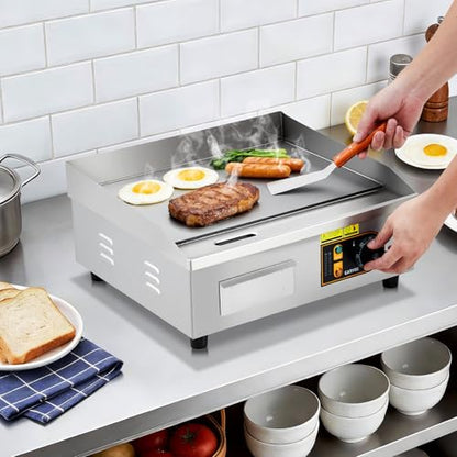 18” Commercial Electric Griddle, 120V 1750W Countertop Griddle, 120-570°F Adjustable Temp, Stainless Steel Electric Flat Top Grill with Removable Drip Tray for Restaurant/Kitchen/Home - size: 18inch