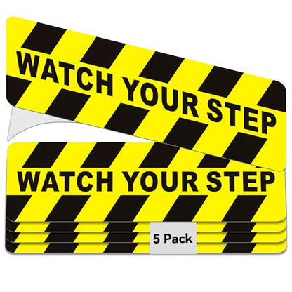 5 Pack Watch Your Step Sign, Watch Your Step Stickers with Strong Self-Adhesive, Caution Floor Decals Yellow Black Safety Labels for Stairs, Steps, Trip Hazard Areas – Durable & Non-Slip