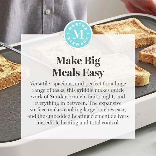 Martha Stewart 12"x 22" XL Electric Griddle, Ceramic Nonstick Flat Top - color: Linen Cream