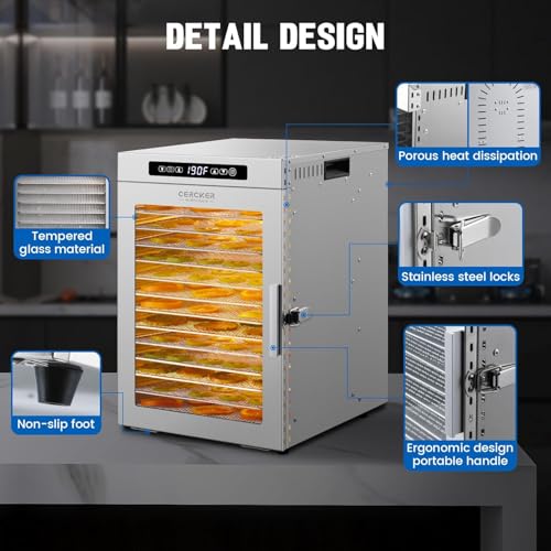 Food-Dehydrator for Fruit 14 Trays Large Food Dryer for Beef Jerky 190ºF - size: 14 trays