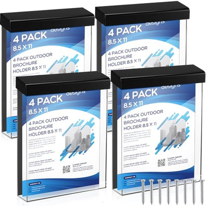 4 Pcs Outdoor Brochure Holder Flyer Box Wall Mount 8.5 X 11'', Black - color: Black