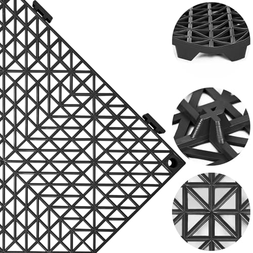 ToLanbbt Modular Interlocking Cushion 18P 11.8" x 11.8" Interlocking Rubber Floor Drain Holes Non-Slip Splicing Drainage Mats for Deck, Shower, Kitchen, Drain Pool, Sauna Bath, Indoor Outdoor (Black) - size: 18 PCS