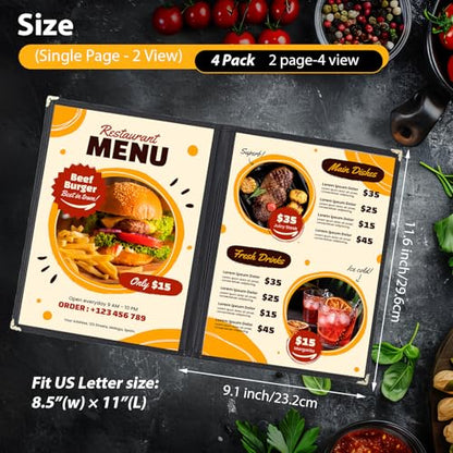 4PCS 8.5 x 11" Menu Covers, 2 Page 4 View Clear Morning Menu