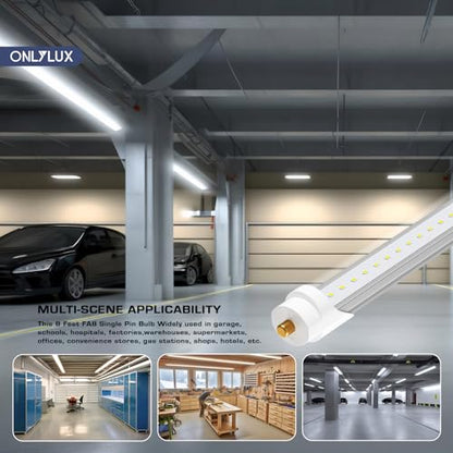 ONLYLUX T8 8ft LED Bulbs, 8 Foot Led Lights, 6000K 40W 4800LM (10 Pack) - color: 8ft Clear Cover, size: 10 Count (Pack of 1)