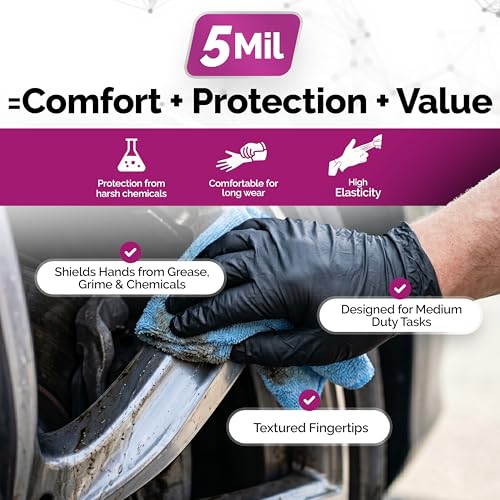 GripProtect Precise 5 Mil Black Nitrile Gloves, Chemical Resistant Gloves - size: XL