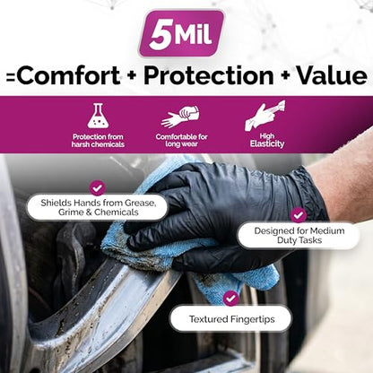 GripProtect Precise 5 Mil Black Nitrile Gloves, Chemical Resistant Gloves - size: S