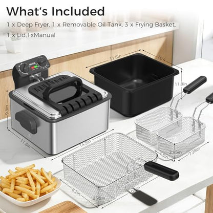 OSTBA Electric Deep Fryer with 3 Baskets, 4.75QT Stainless Steel Countertop - size: 4.75QT