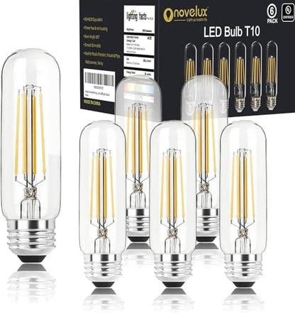 5 Inch Edison Bulb, 5000K Daylight White E26 Led Bulb 6W Dimmable, 800LM T10 T9 Bulb Clear Glass Tubular Light Bulbs, AC 120V Equal 80 Watt Bulbs for Chandelier Pendant Wall Light - 6Pack - size: 5 Inch 6W (6 Count)
