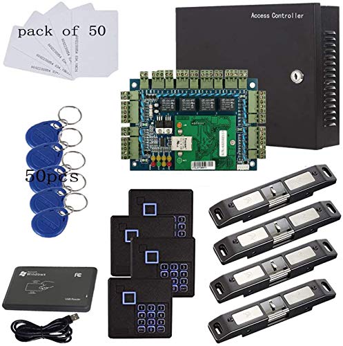 MENGQI-CONTROL TCP/IP Network 4 Door Smart Access Control Panel System Electric Strike Lock for Push Panic Bar Device Emergency Door, RFID Keypad Reader Enroll USB Reader 110V Power Supply Box - style: 4Door PushBar Strike