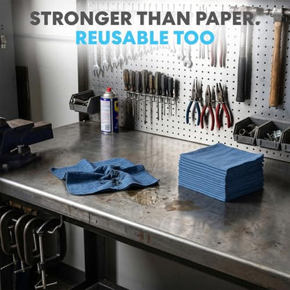 Simpli-Magic Cotton Shop Towels 14"x12" (150 Pack) – Reusable Cleaning Shop Rags for Automobiles, Industries, Garage and Homes (Blue) - size: 150-Pack