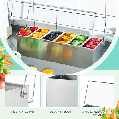 Boao 6 Slot Ice Chilled Stainless Steel Condiment Caddy with 4 Ice Packs