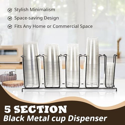 Maxdot 2 Pcs 5 Section Coffee Cup Organizers 23 x 5 x 8.5 Inch Wire Rack Coffee Cup and Lid Holder Black Iron Lid Dispenser Countertops Station Organizer for Kitchen Storage Essentials - size: 23 x 5 x 8.5 Inch