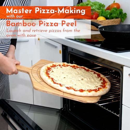 Wooden Pizza Peel 12 Inch Board with Engraved Sizes - Multi-Purpose Bamboo Pizza Cutting Board, Wood Pizza Peel, Pizza Spatula Paddle, and Serving Board with Size and Cutting Guide - color: Natural(12 inch)