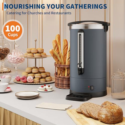 Garvee 14 L/100 Cups Coffee Urn-3.8 gal Double Wall Commerical Coffee Maker for Buffet Catering Wedding Gathering,Large Capacity Hot Coffee Dispenser,Stainless Steel Hot Water Urn-Grey - color: Gray, size: 100 Cups/14L
