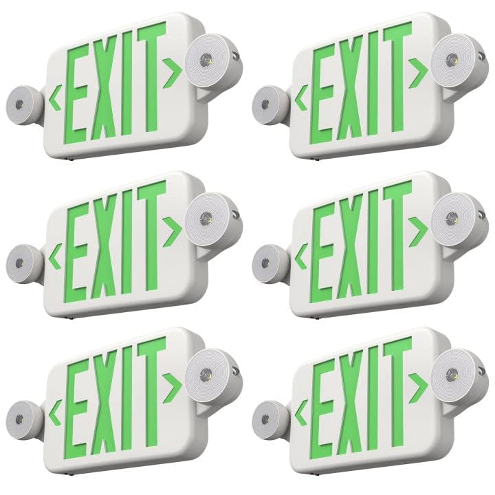 FREELICHT 6 Pack Green LED Exit Signs with Emergency Lights - color: Green