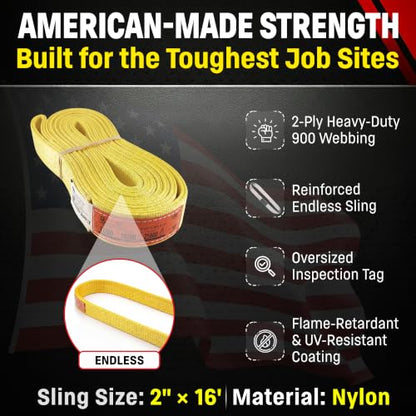 DD Sling 2" x 16' Nylon Endless Lifting Sling – USA Made - size: 2"x16'