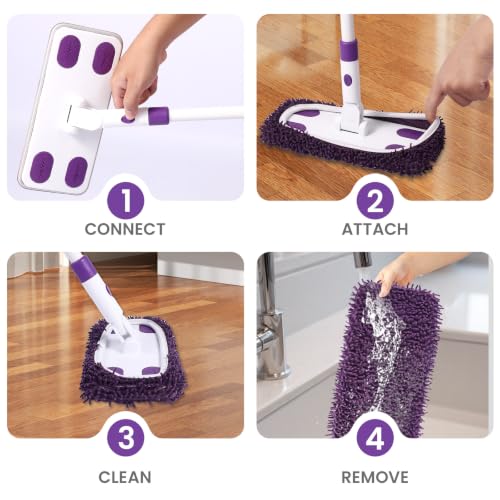 2-in-1 Sweeper Mop with 4 Washable Microfiber Pads - color: Purple