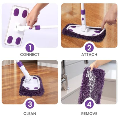 2-in-1 Sweeper Mop with 4 Washable Microfiber Pads - color: Purple