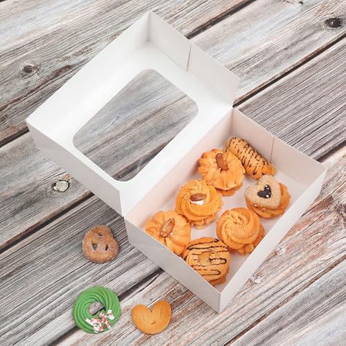 YEKTFS 24Pcs Cookie Boxes with Window, 9x6x3In Bakery Boxes for Gift Giving - color: White