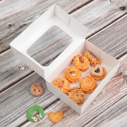 YEKTFS 24Pcs Cookie Boxes with Window, 9x6x3In Bakery Boxes for Gift Giving - color: White
