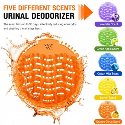 Urinal Screen Deodorizer (40 Packs) with 40 Gloves | Orange, Lemon, Ocean Breeze,Apple,Lavender | Anti-Splash Urinal Screen | Urinal Cakes for Toilets in Bathroom Restaurant Office Stadium School