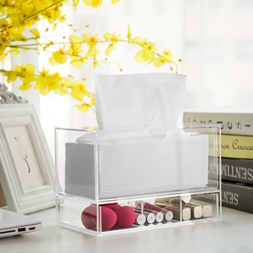 MyGift Clear Acrylic Tissue Dispenser Holder with Drawer Vanity Caddy - color: Clear