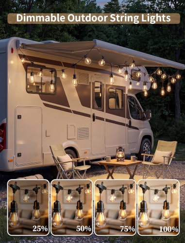 52FT Outdoor String Lights Dimmable, 25 LED Waterproof Patio Light Bulbs - size: 52Ft