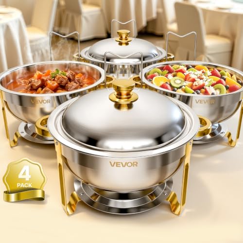 VEVOR 4 Packs Chafing Dishes for Buffet Set, 6QT Stainless Steel Chafer - color: Gold, size: 4packs 6QT
