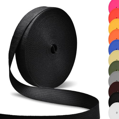 CooBigo 12 Yards Webbing 3/4" & 1" & 1.5" & 2" Polypropylene Webbing Strap 3/4 Inch 1 Inch 1.5 Inch 2 Inch Wide Webbing Strapping for Bags/Lawn Chair/Pool Solar Cover DIY Crafting - color: Black, size: 3/4"