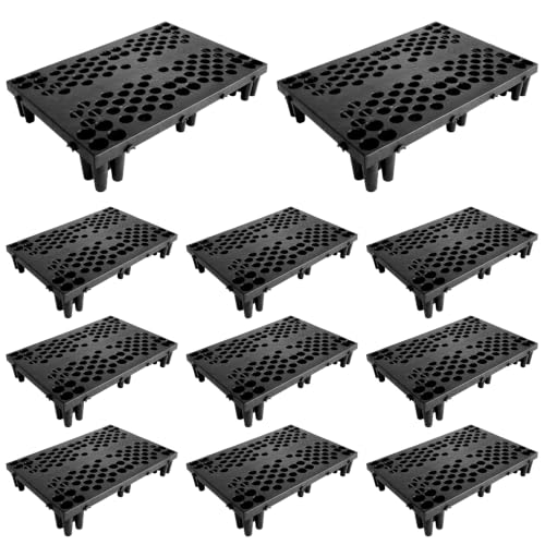 11 Pcs Plastic Pallets 24 x 16 x 4 Inch, Heavy Duty Waterproof Floor Pallets with Breathable Grid, Nestable Storage Pad for Warehouse Garage Basement Supermarket Indoor Outdoor, Black