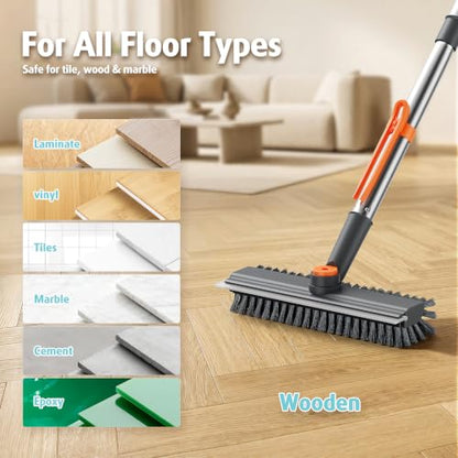 AIR U+ Floor Scrub Brush with Long Handle, 4 in 1 Floor Scrubber & Squeegee - color: Gray