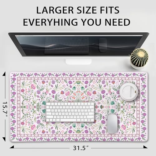 Purple Floral Desk Mat Large Mouse Pad 31.5"x15.7" Anti-Slip - color: Purple Floral