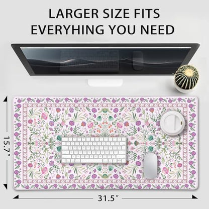 Purple Floral Desk Mat Large Mouse Pad 31.5"x15.7" Anti-Slip - color: Purple Floral
