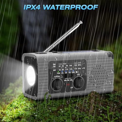 NITIGO Emergency Radio 4000mAh NOAA Weather Radio Solar Hand Crank Charging - color: Gray, size: 4000mAh