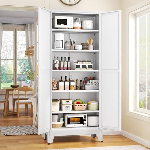 GAIOUS 75.2" Tall Pantry Cabinet,Kitchen Pantry Storage Cabinet with 2 Door - color: White, size: 15.7"D x 31.5"W x 75.2"H