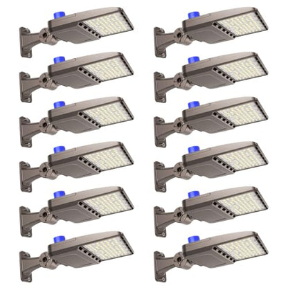 YXL LED Parking Lot Light, 200W LED Shoebox Light with Dusk to Dawn Photocell,28000LM 5000K Daylight Arm Mount, IP65 Waterproof, LED Area Light for Parking Lot Sports Stadium, 12 Pack - size: 200W Arm 12Pack