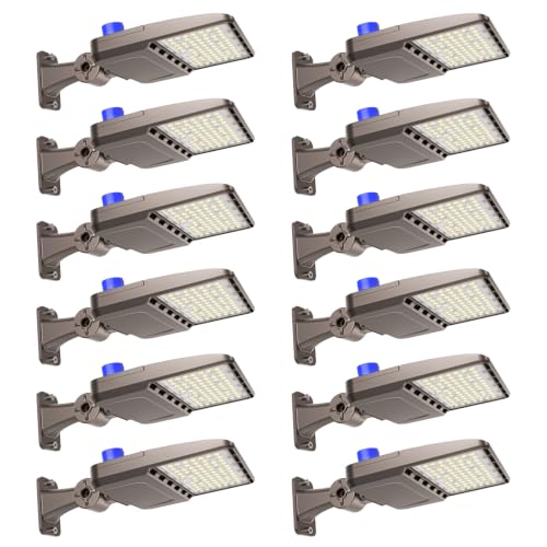 YXL LED Parking Lot Shoebox Light with Dusk to Dawn Photocell, 45000LM 5000K Daylight Arm Mount, IP65 Waterproof Area Light for Parking Lot Sports Stadium 300W 12Pack - size: 300W Arm 12Pack