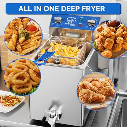 TOPKITCH 8.5Qt Electric Fryer with Oil Drain,30 Minutes Timer,Stretch forming oil tank,Lid and Solid Wire Mesh Basket,Medium Duty Commercial Electric Countertop Deep Fryers-120V,1800W - size: 8.5QT