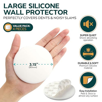 Door Knob Wall Protector 3.15 Inch 4 Pack White Silicone Pads - size: 3.15 inches Pack 4