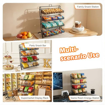 4-Tier Retail Candy Display Rack, Countertop Snack & Chip Shelf for Stores - color: Black