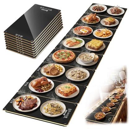 Electric Warming Tray for Buffet Party - 8 Panels Electric Glass Top Heating Plate, 8 Level Temp Control Easy Clean Surface Overheat Protection and Timer: for Busy Hosts Party Dinners and Holiday Meal - color: 8-black