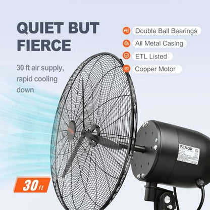 VEVOR 24 Inch 3-Speed 7000 CFM Black Waterproof Wall Mount Oscillating Fan - size: 24 Inch, style: Waterproof