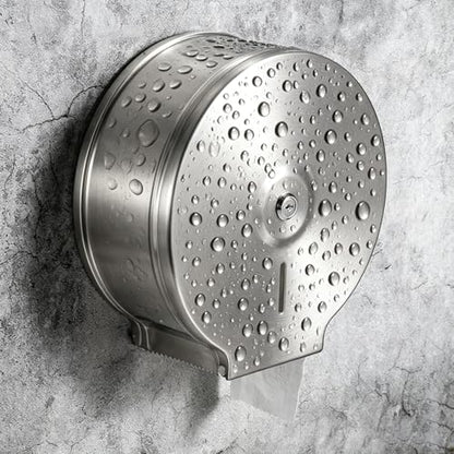 Commercial Jumbo Toilet Paper Dispenser, Brushed Stainless Steel Large Roll Bathroom Tissue Holder Wall Mount, 9” Diameter Lockable Dispenser with Key for Business Restrooms - color: Brushed Silver