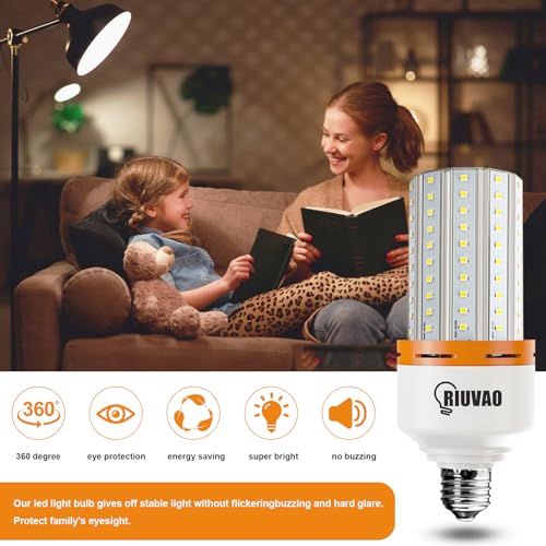 RIUVAO 2 Pack 50W LED Corn Light Bulb 6250 Lumin 400W Replacement E26 Cool Daylight White Led Light Bulb for Indoor Outdoor Building Appliction, 2 Count (Pack of 1) - style: 50W 5000K