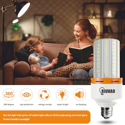 RIUVAO 2 Pack 50W LED Corn Light Bulb 6250 Lumin 400W Replacement E26 Cool Daylight White Led Light Bulb for Indoor Outdoor Building Appliction, 2 Count (Pack of 1) - style: 50W 5000K