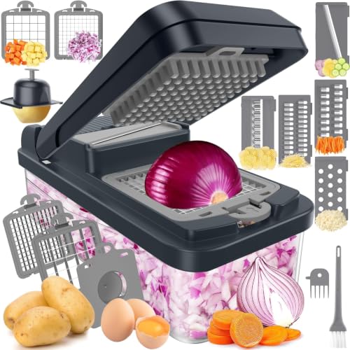 12-in-1 Vegetable Chopper with 7 Blades, Food Veggie Cutter, Mandoline Gray - color: Gray, size: 7 Blades