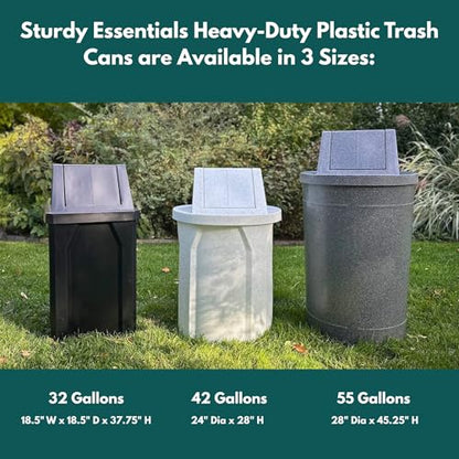 Commercial Trash Can Swing Top Lid - Outdoor Garbage Can - color: Brown, size: 42 Gallon Slatted Round