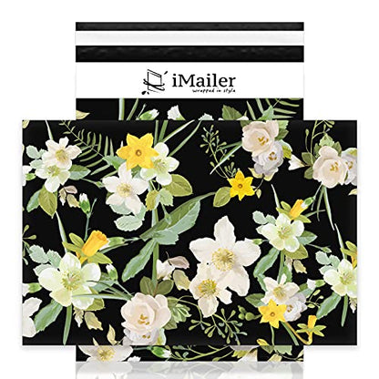 iMailer-12" x 15.5"(100pcs) Poly Mailer Mailing Shipping Black Flower Envelope Package Bags-Self Seal… - color: Black Flower, size: 12" x 15.5"