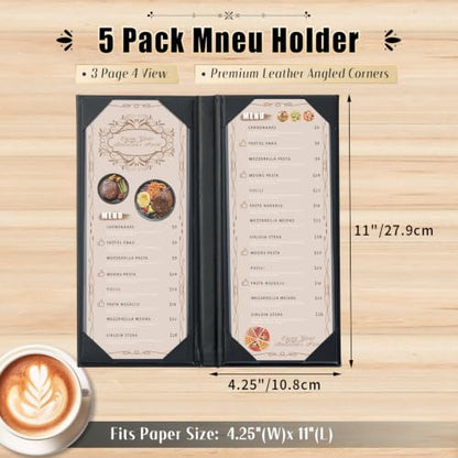 5pcs 4 View Restaurant Menu Covers 4.25 x 11" with PVC Cover - size: 5 pcs/4.25 x 11"/4 views